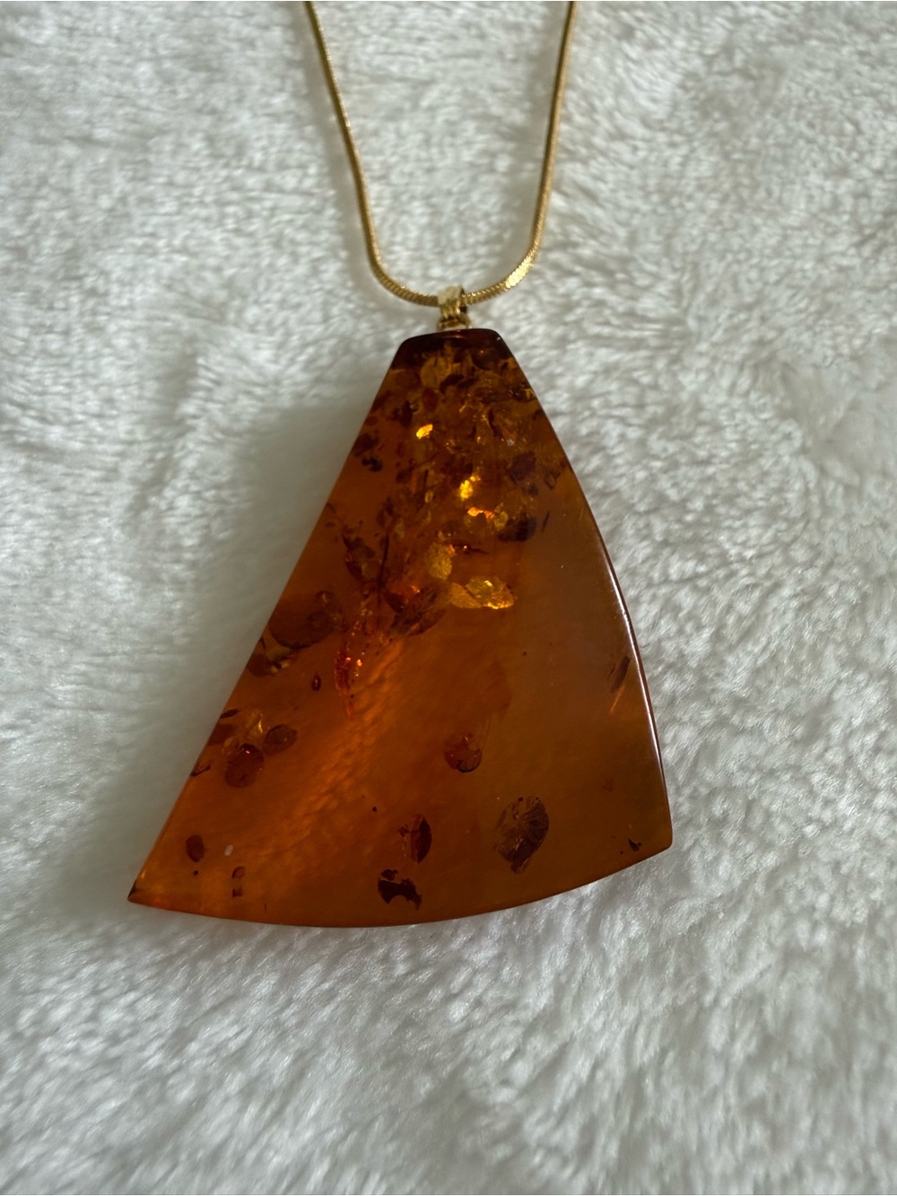 Amber Drop Pendant Necklace 24in Gold Plate 18K